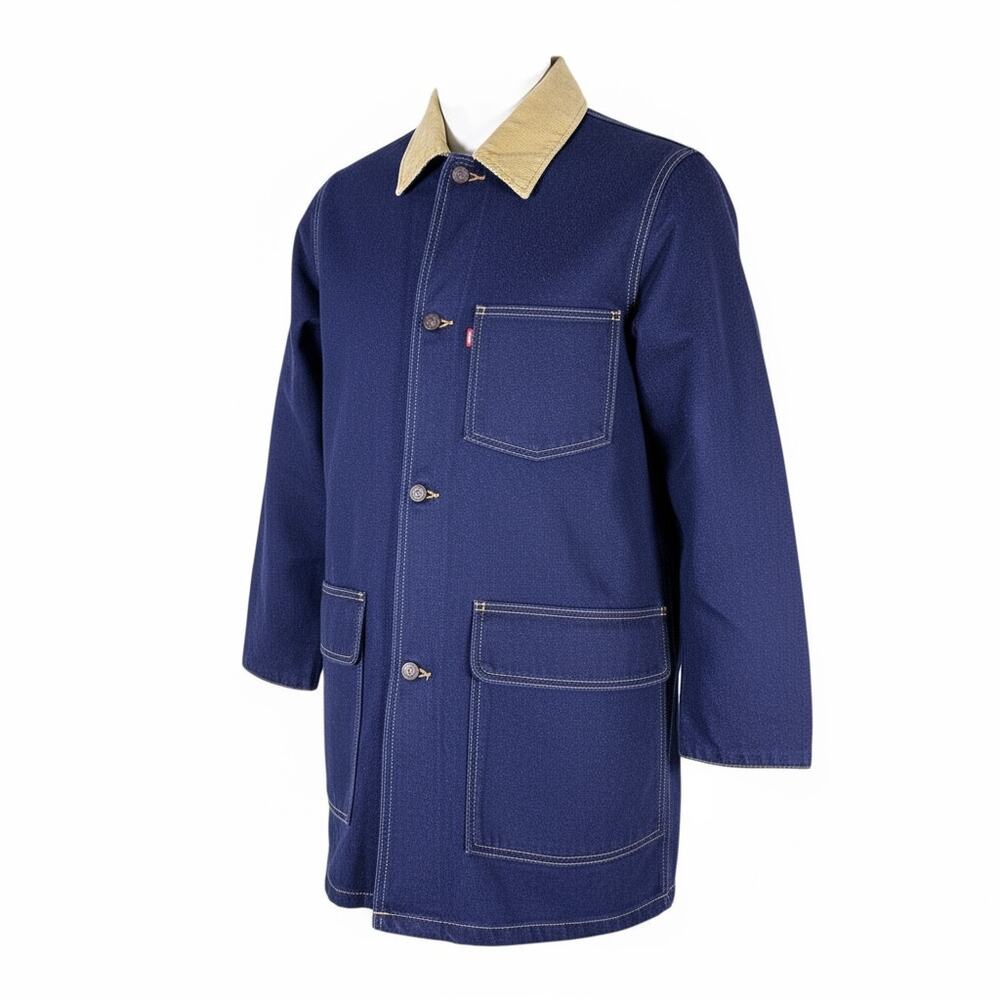 Levi's Denim Chore Coat Cypress Mens Small Dark Indigo Rinse Mid‎ Length Button - Picture 2 of 12